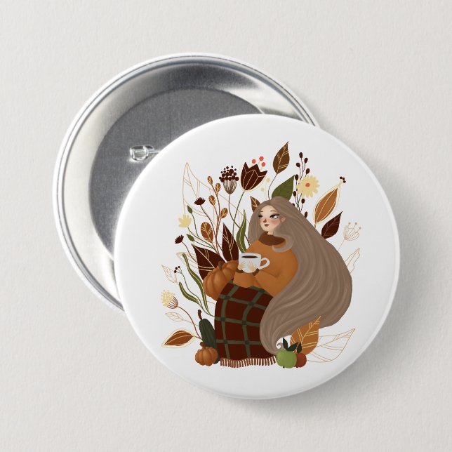 Cosy Autumn Girl 7.5 Cm Round Badge (Front & Back)
