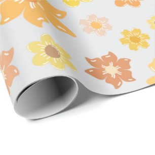 Cosy Autumn Golden Flowers Light Grey Seamless Wrapping Paper