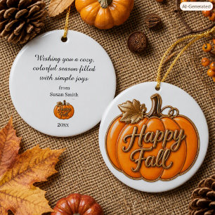 Cosy Autumn Happy Fall Pumpkin Ceramic Ornament