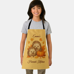 cosy autumn hedgehog harvest kitchen Name script  Apron