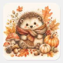 Cosy Autumn Hedgehog Watercolor Art