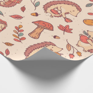 Cosy Autumn Hedgehog Wrapping Paper