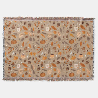 Cosy Autumn Leaves and Pumpkin Pattern Throw Blanket