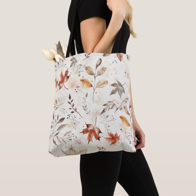 Cosy Autumn Leaves Botanical Print Tote Bag (Close Up)