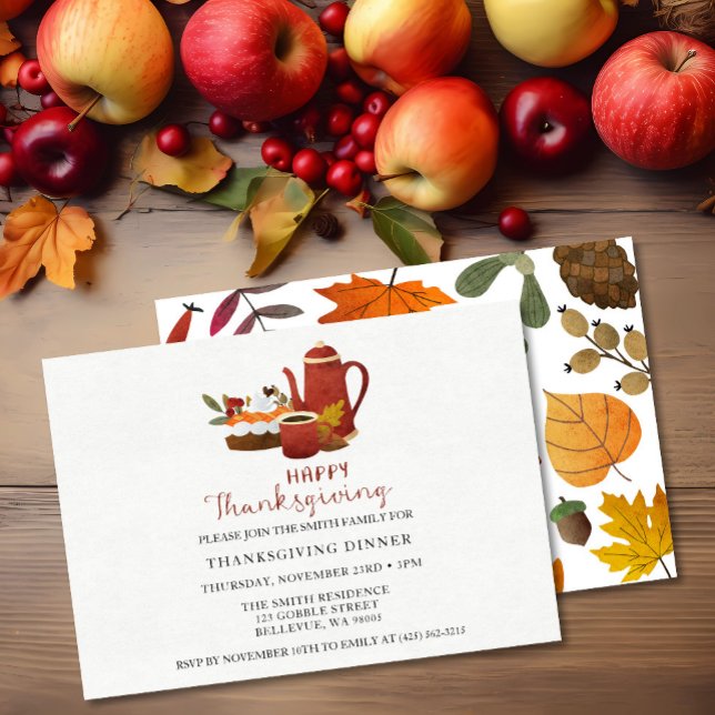  Cosy Autumn Leaves Thanksgiving Dinner Party Invitation (Creator Uploaded)