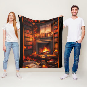 Cosy Autumn Library Fleece Blanket