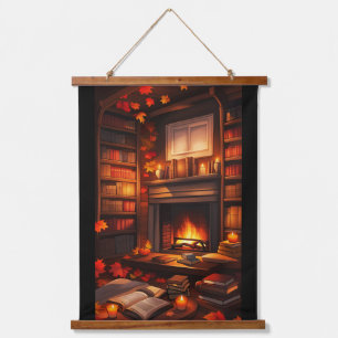 Cosy Autumn Library Hanging Tapestry