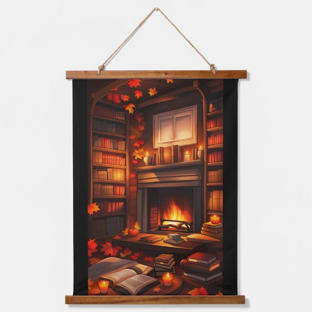 Cosy Autumn Library Hanging Tapestry (Front)
