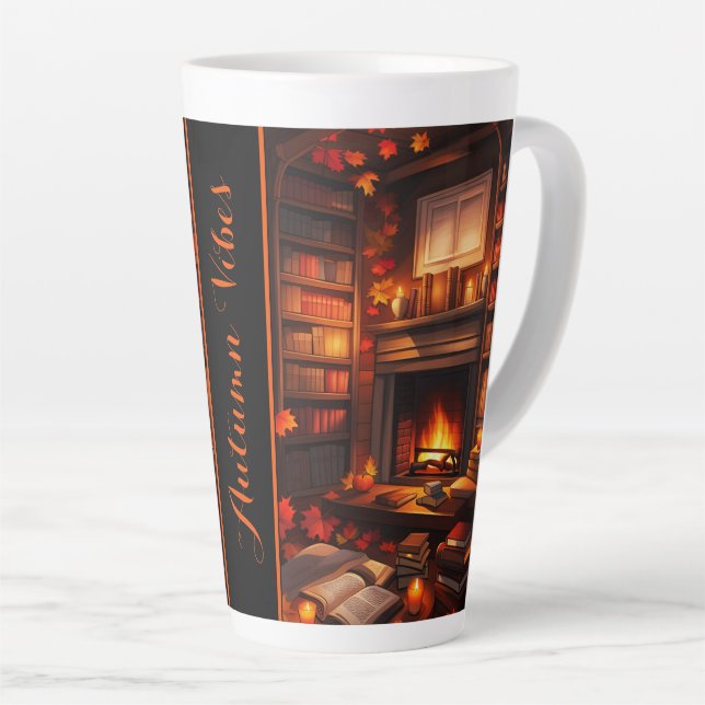 Cosy Autumn Library Latte Mug (Right Angle)