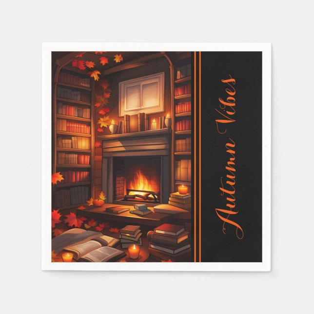 Cosy Autumn Library Napkin (Front)