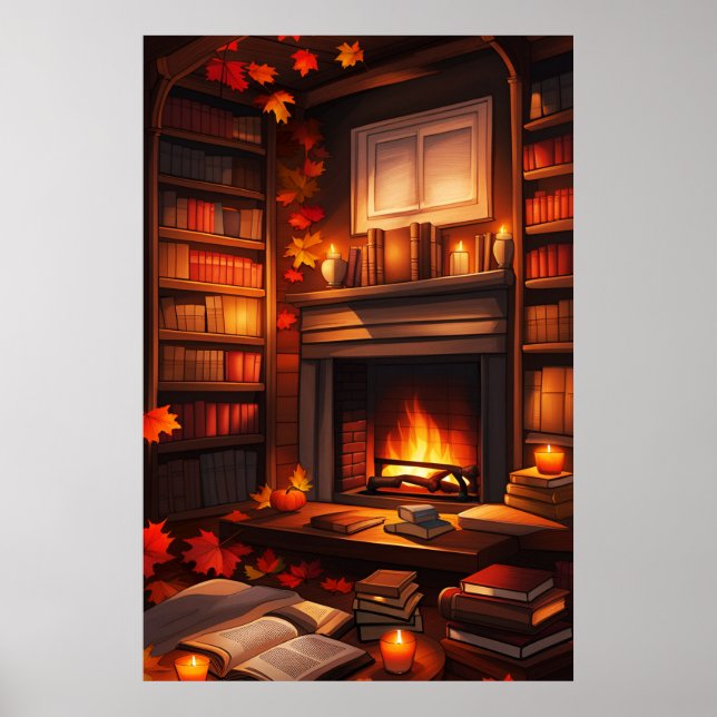 Cosy Autumn Library Poster (Front)