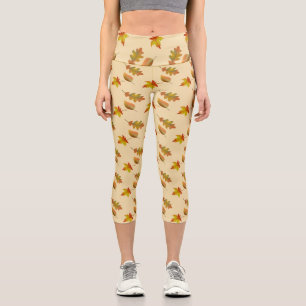 Cosy autumn maple leaves oak leaves capri leggings