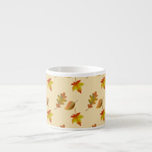 Cosy autumn maple leaves oak leaves  espresso cup