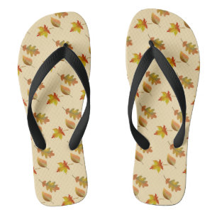 Cosy autumn maple leaves oak leaves flip flops