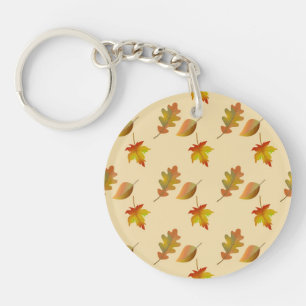 Cosy autumn maple leaves oak leaves key ring