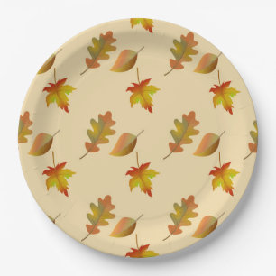 Cosy autumn maple leaves oak leaves  paper plate