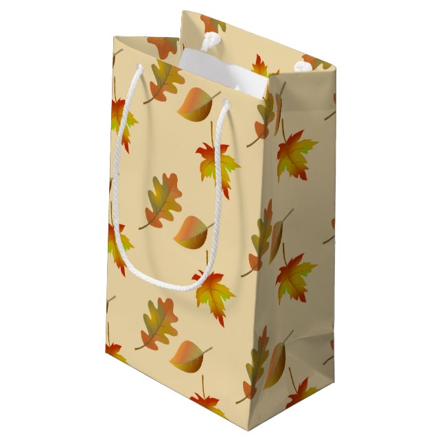 Cosy autumn maple leaves oak leaves  small gift bag (Back Angled)