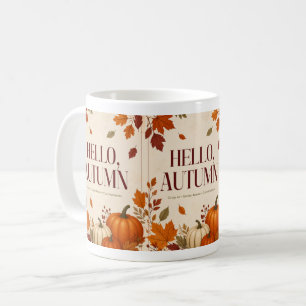 Cosy Autumn Mug Hello Fall Pumpkin & Leaves Coff