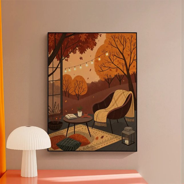 Cosy Autumn Nook: A Tranquil Porch Scene with Warm Poster (Creator Uploaded)