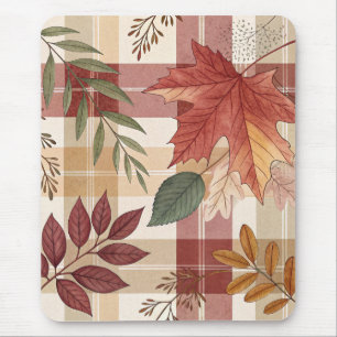 Cosy Autumn Plaid & Leaves Mousepad
