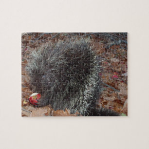 Cosy Autumn Porcupine and Red Apple Custom Puzzle