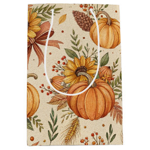 Cosy Autumn Pumpkin and Sunflower Pattern Medium Gift Bag