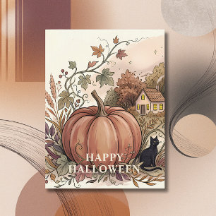 Cosy Autumn Pumpkin Halloween Postcard