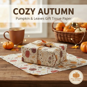 Cosy Autumn Pumpkin & Leaves Fall Harvest Gift  Tissue Paper