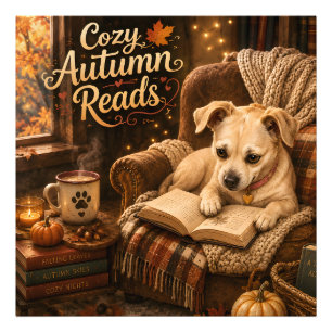 Cosy Autumn Reads Cute Book Lover Puppy Photo Print