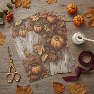 Cosy Autumn Rustic Pumpkins Fall Leaves on Wood Tissue Paper
