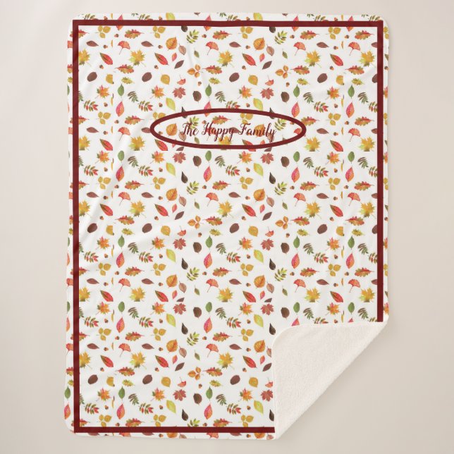 Cosy Autumn Sherpa Blanket With fall leafs (Front)