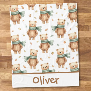 Cosy Autumn Teddy Bear Nursery Fleece Blanket