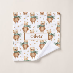 Cosy Autumn Teddy Bear Nursery Wash Cloth