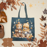 Cosy Autumn Teddy Bear Tote Bag<br><div class="desc">A fun and fluffy addition to your fall wardrobe, this bag is the perfect gift for your sweater whether mum, grandma, sister, or anyone else you know would love a cute and cuddly tote bag! This bag features two adorable sweater wearing teddy bears on the front, and a colourful leaf...</div>