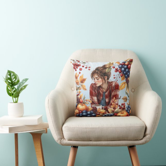 Cosy Autumn-Themed Throw Pillow (Chair)