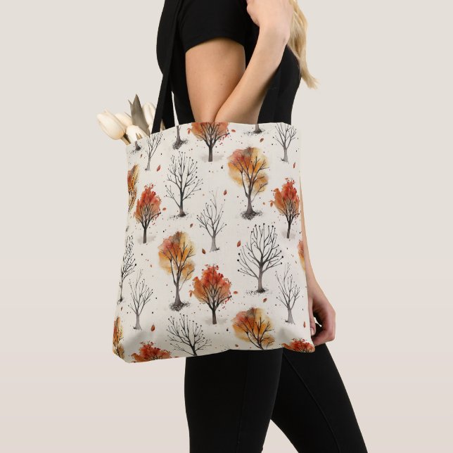 Cosy Autumn Trees Botanical Print Tote Bag (Close Up)