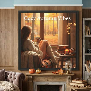 Cosy Autumn Vibes Personalised Fall Cabin Window Canvas Print