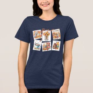 Cosy Autumn Vintage Stamp Teacher Tri-Blend Shirt
