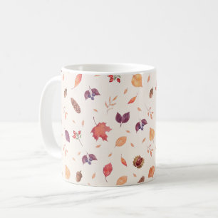 Cosy Autumn Watercolor Leaves & Acorns Fall Patter Coffee Mug