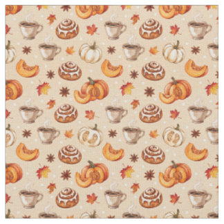 Cosy Autumn Watercolor Seamless Pattern Fabric