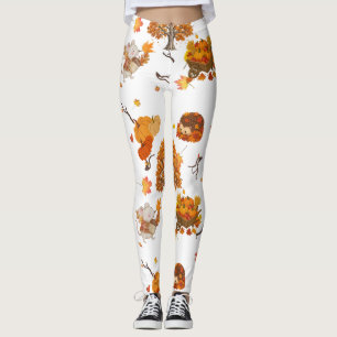 Cosy Autumn Woodland Pattern Leggings - Cute Fall