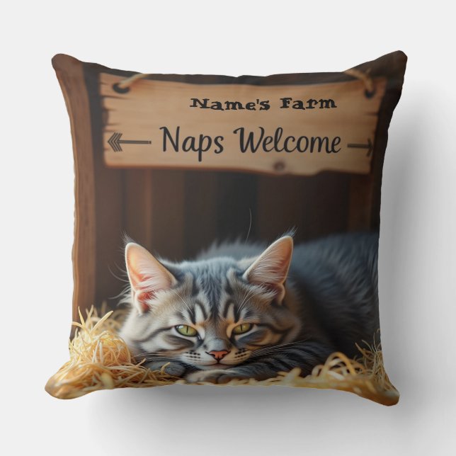 Cosy Barn Cat Farmhouse Throw Pillow (Front)