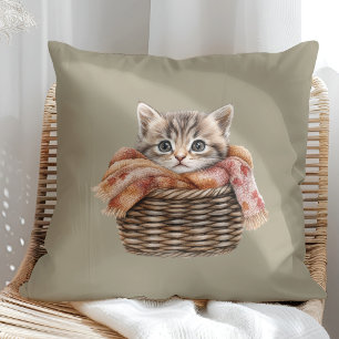 Cosy Basket Cat Pillow – Olive Taupe Edition