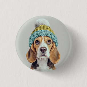 Cosy Beagle in a Winter Knit Hat 3 Cm Round Badge