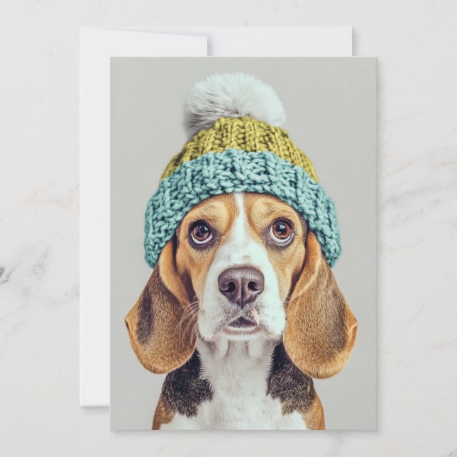 Cosy Beagle in a Winter Knit Hat Invitation (Front)