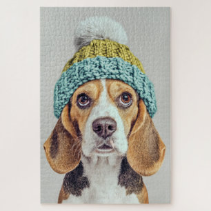 Cosy Beagle in a Winter Knit Hat Jigsaw Puzzle