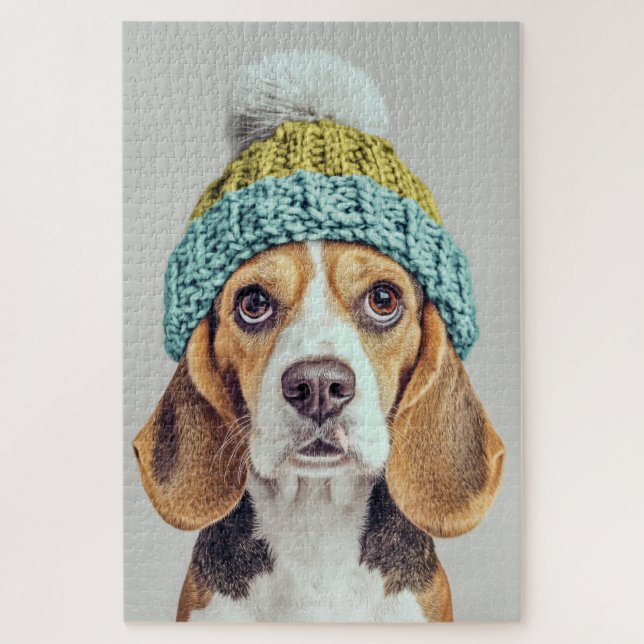 Cosy Beagle in a Winter Knit Hat Jigsaw Puzzle (Vertical)