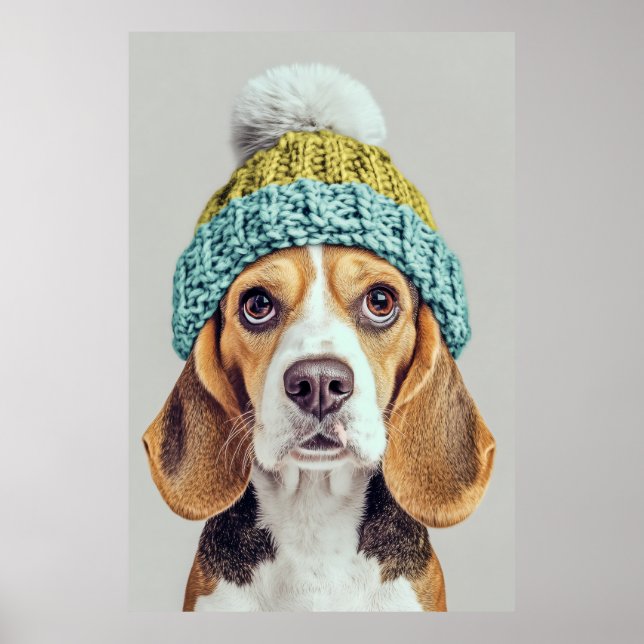 Cosy Beagle in a Winter Knit Hat Poster (Front)
