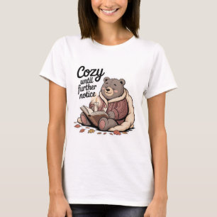 Cosy Bear Reading Book Cartoon Autumn T-Shirt
