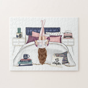 Cosy Bedroom Reading Scene Artwork for Book Lovers Jigsaw Puzzle